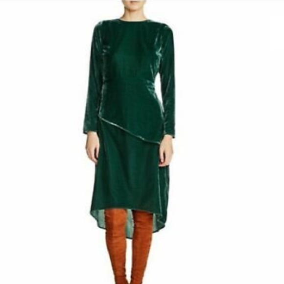 maje emerald green dress Long draped satiny dress